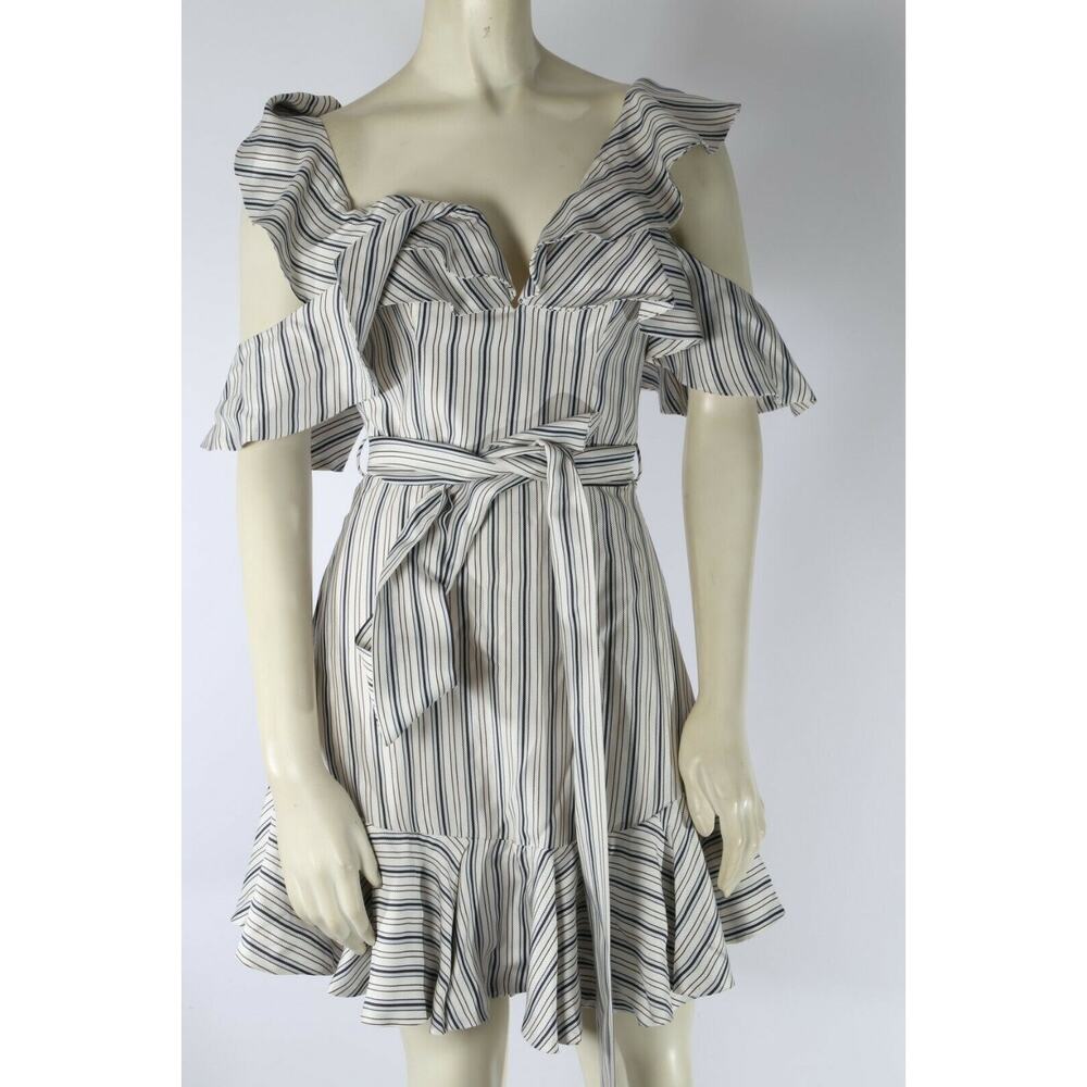 ZIMMERMANN Striped Cold Shoulder Belted Mini Dress